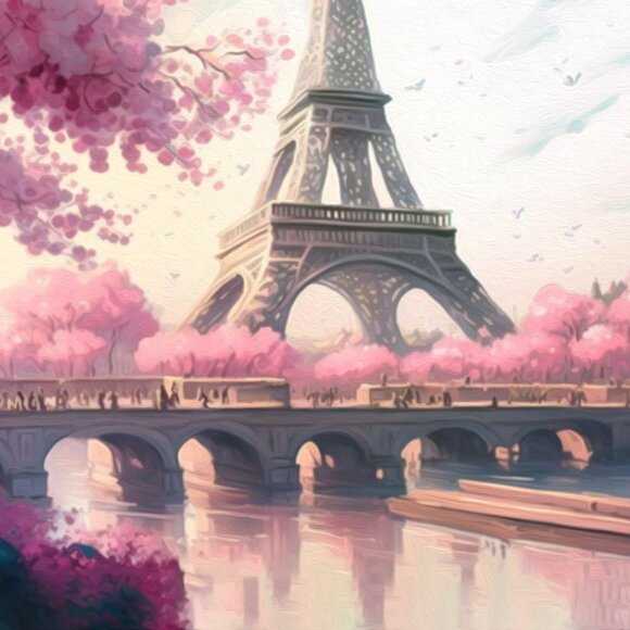 16x20 Paris Eiffel Tower Floral Fantasy Watercolor Oil Painting Art Poster - Picture 3 of 6